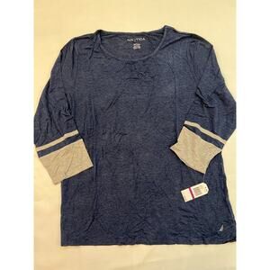 Nautica Pullover Navy Top Women's‎ 2XL Blue Crewneck 3/4 Sleeves Sweatshirt NWT